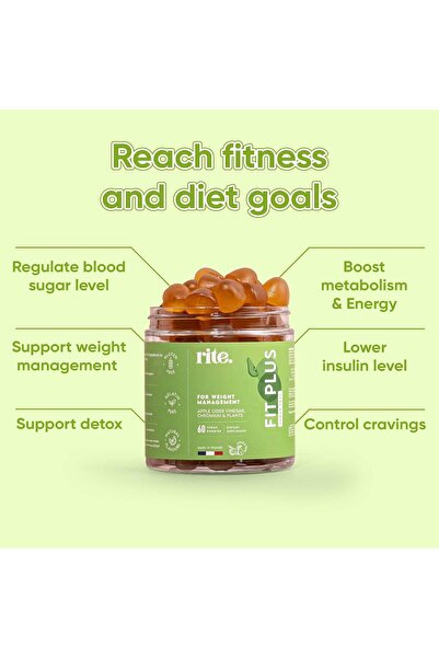 RITE SITE rite. FIT PLUS Sugar-free Vitamin Gummies (Apple & Pear) – Apple Cider Vinegar, Chromium, Green Te