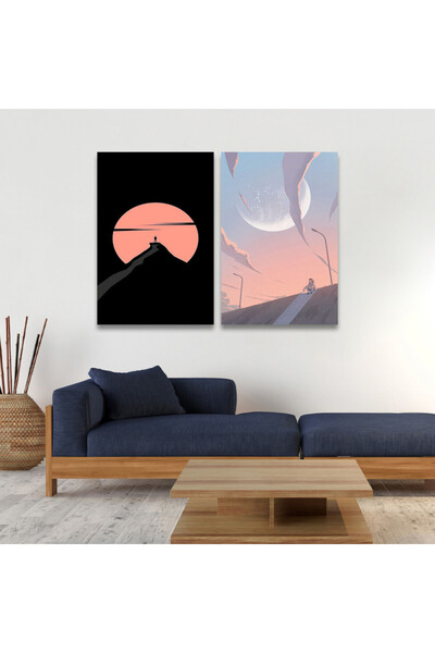 SND لوحة قماشية ثنائية بتصميم مودرن مع برواز شامبين مجوف