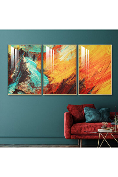 Marktna ثلاث لوحات جدارية خشبية مع برواز خشبي فضي و طبقة من الاكريلك الشفاف