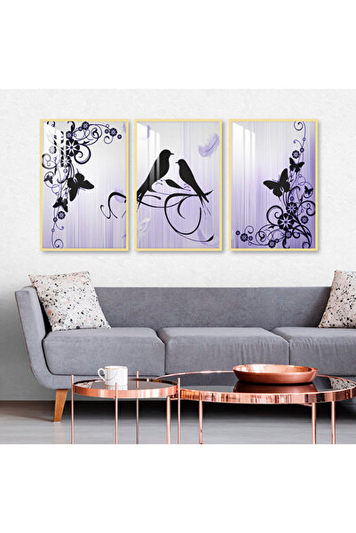 4gdran ثلاث لوحات جدارية خشبية مع برواز خشبي ذهبي و طبقة من الاكريلك الشفاف