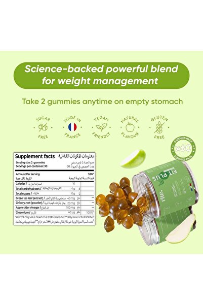 RITE SITE rite. FIT PLUS Sugar-free Vitamin Gummies (Apple & Pear) – Apple Cider Vinegar, Chromium, Green Te