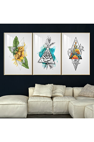 SND ثلاث لوحات جدارية خشبية مع برواز خشبي فضي و طبقة من الاكريلك الشفاف