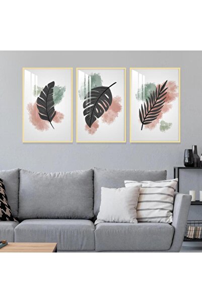 4gdran ثلاث لوحات جدارية خشبية بتصميم مودرن مع برواز خشبي ذهبي و طبقة من الاك...