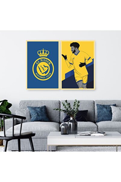 SND لوحة قماشية ثنائية بتصميم رياضي لنادي النصر مع برواز ذهبي مجوف