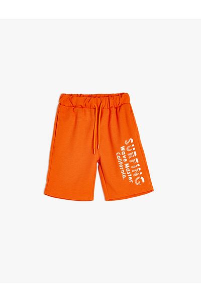 Koton New Season Slogan Printed Shorts with Tie Waist and Pocket Detail
