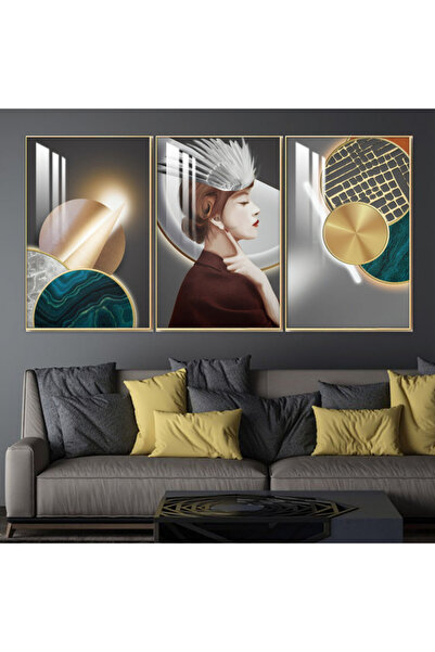 Marktna ثلاث لوحات جدارية خشبية مع برواز خشبي بني و طبقة من الاكريلك الشفاف