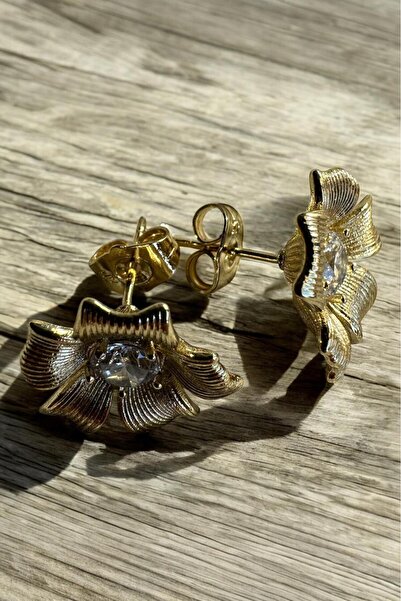Raneel Kazançlı Alışveriş Steel Daisy Stone Gold Earrings