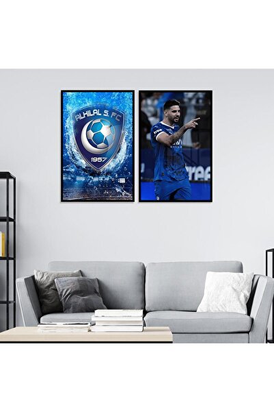 4gdran لوحة قماشية ثنائية بتصميم نادي الهلال مع برواز أسود مجوف