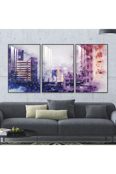 Marktna ثلاث لوحات جدارية خشبية مع برواز خشبي اسود و طبقة من الاكريلك الشفاف