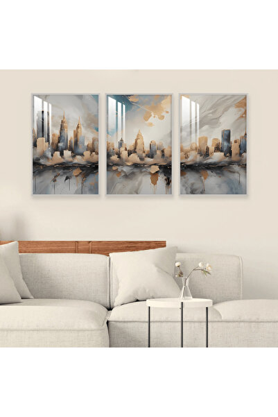 Marktna ثلاث لوحات جدارية خشبية بتصميم الفن البوهيمي مع برواز خشبي فضي و طبقة...