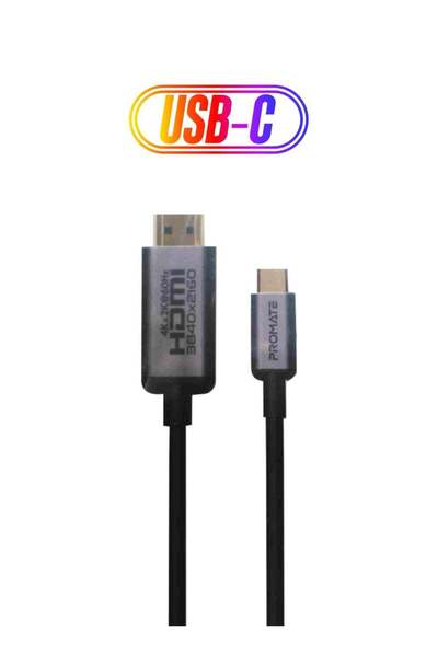 Promate USB-C™ to HDMI Cable, 4K 60Hz HDMI Cable Adapter (Thunderbolt 3 Compatible) with UHD Suppo