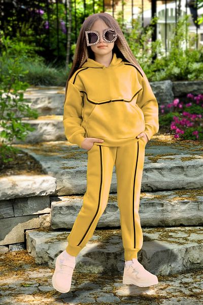 Fox Moda Girl's Hundred Percent Cotton Hooded Double Bottom Top Set