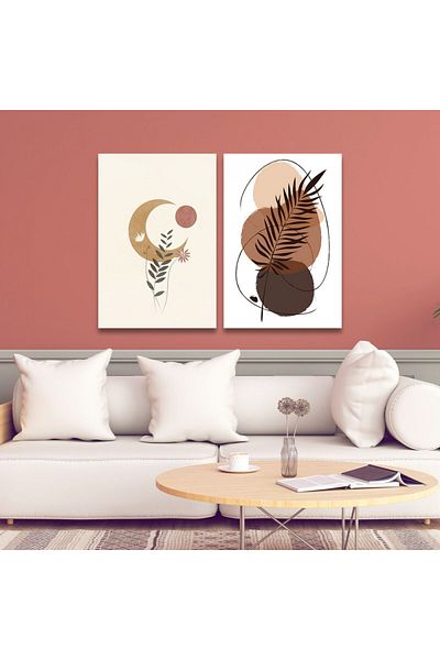 4gdran Modern Design Double Panel Canvas Painting with Hollow Gold Frame