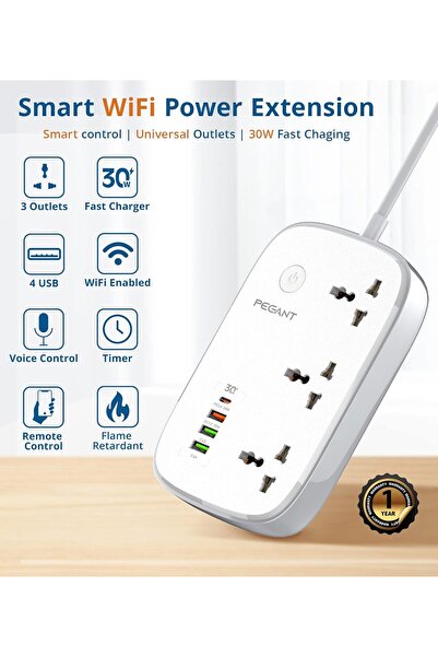Generic PEGANT Wifi Smart Power Strip Extension Cord Surge Protector Socket Multi Plug, Compatible with Alex
