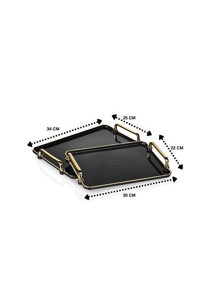 Leila 2-Piece Gold Gilded Black Tray Presentation Decorative Home Tableware Kitchen Tea Coffee Tray