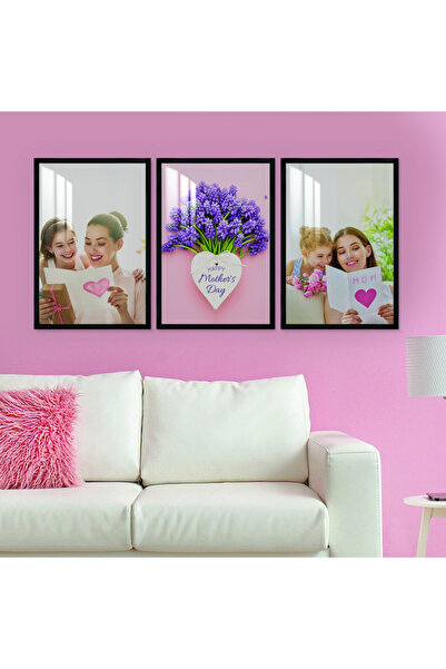 Marktna ثلاث لوحات جدارية خشبية مع برواز خشبي اسود و طبقة من الاكريلك الشفاف