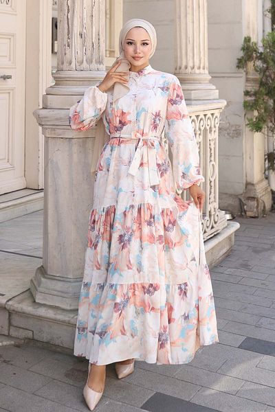 benguen Φόρεμα Hijab με σχέδιο Μπεζ 567