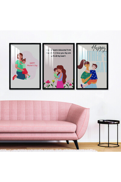 Marktna ثلاث لوحات جدارية خشبية مع برواز خشبي اسود و طبقة من الاكريلك الشفاف