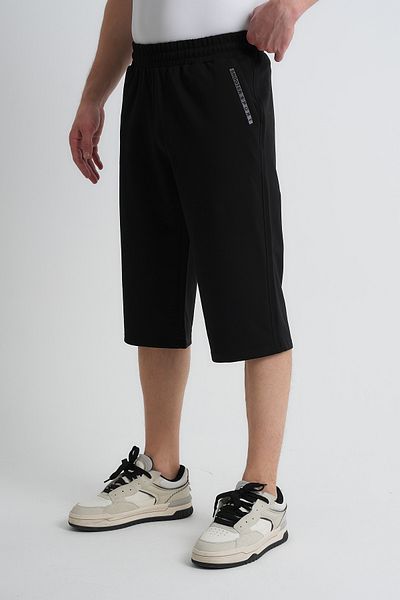Shooter Sportswear Ανδρικό καλοκαιρινό Capri μαύρο άνετο καλούπι με πλαϊνές τσέπες, ρυθμιζόμενο ελαστικό μέσης με λεπτομέρεια κεντήματος