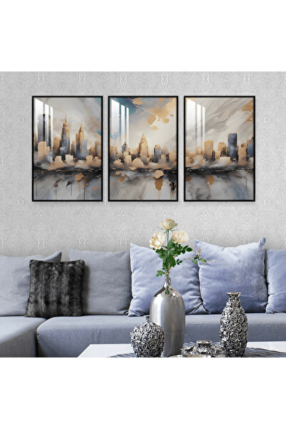 Marktna ثلاث لوحات جدارية خشبية بتصميم الفن البوهيمي مع برواز خشبي اسود و طبق...