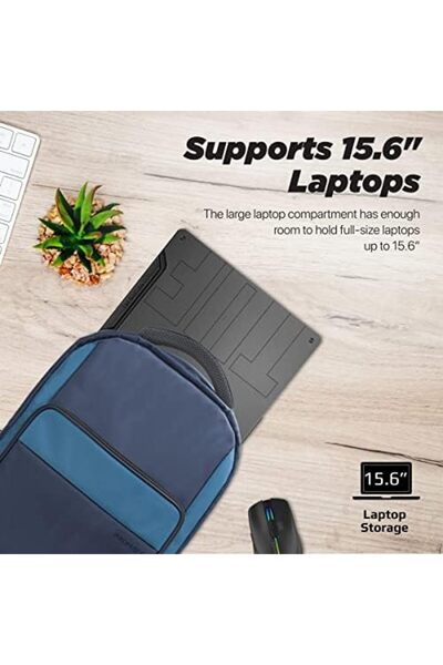 Promate حقيبة ظهر للكمبيوتر المحمول، خفيفة الوزن ومريحة مقاس 15.6 بوصة مع سحابات آمنة، مقاومة للماء
