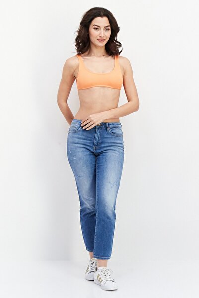 Sinsay Women Scoop Neck Sleeveless Textured Crop Top, Orange