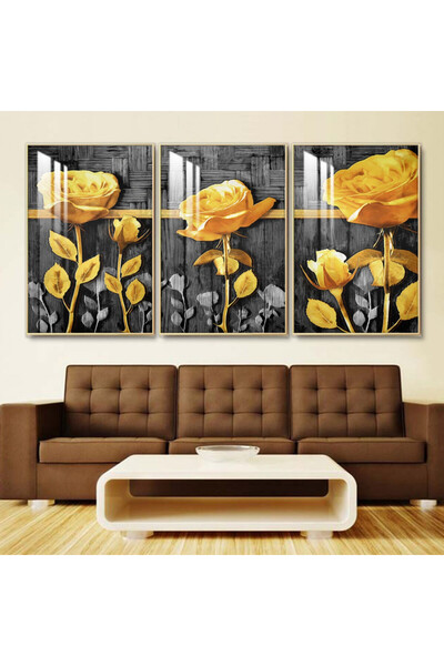 Marktna ثلاث لوحات جدارية خشبية مع برواز خشبي فضي و طبقة من الاكريلك الشفاف