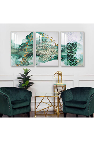 Marktna ثلاث لوحات جدارية خشبية مع برواز خشبي فضي و طبقة من الاكريلك الشفاف