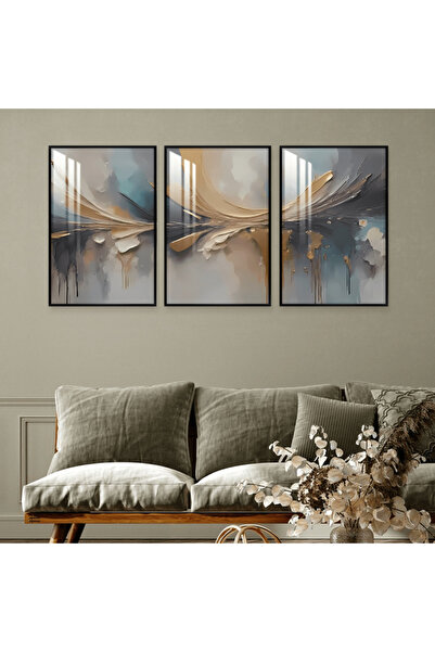 SND ثلاث لوحات جدارية خشبية بتصميم الفن البوهيمي مع برواز خشبي اسود و طبقة من...