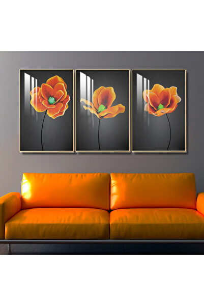 Marktna ثلاث لوحات جدارية خشبية مع برواز خشبي بني و طبقة من الاكريلك الشفاف