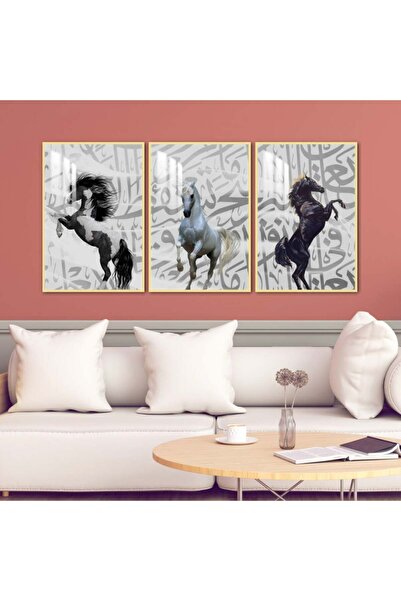 4gdran ثلاث لوحات جدارية خشبية مع برواز خشبي ذهبي و طبقة من الاكريلك الشفاف