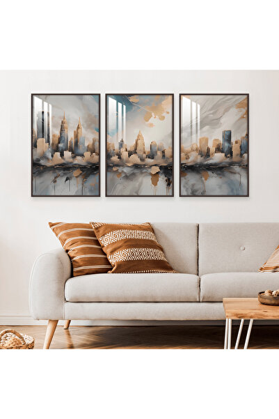 Marktna ثلاث لوحات جدارية خشبية بتصميم الفن البوهيمي مع برواز خشبي بني و طبقة...