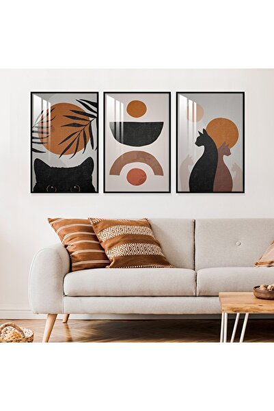 4gdran ثلاث لوحات جدارية خشبية بتصميم الفن البوهيمي مع برواز خشبي اسود و طبقة...