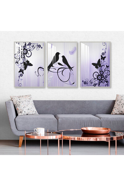 Marktna ثلاث لوحات جدارية خشبية مع برواز خشبي فضي و طبقة من الاكريلك الشفاف