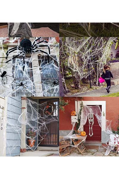 Aiweomi Halloween web and 30 spiders set, plastic, black/white