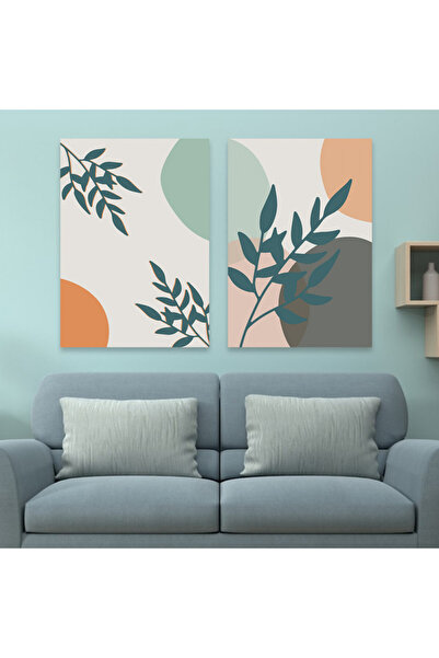 4gdran لوحة قماشية ثنائية بنقشة نبتة مع برواز خشبي مخفي