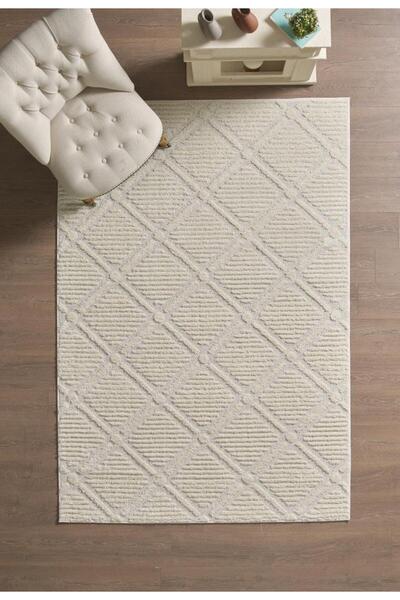 Red Halı İskandinav Dokuma Bukleli Krem Jüt Taban Halı Salon Mutfak Koridor Y...