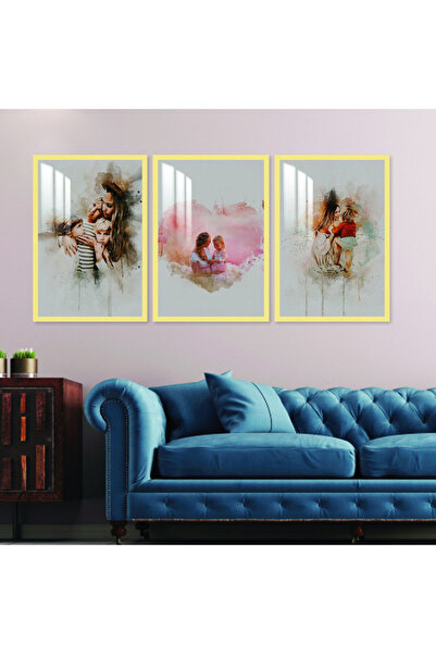 Marktna ثلاث لوحات جدارية خشبية مع برواز خشبي ذهبي و طبقة من الاكريلك الشفاف