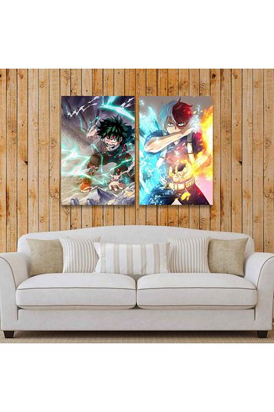 4gdran Anime Design Double Panel Canvas Painting with Hidden Wooden Frame