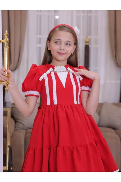 PRENSES KİDS Dabil Fabric Lace Children's Dress