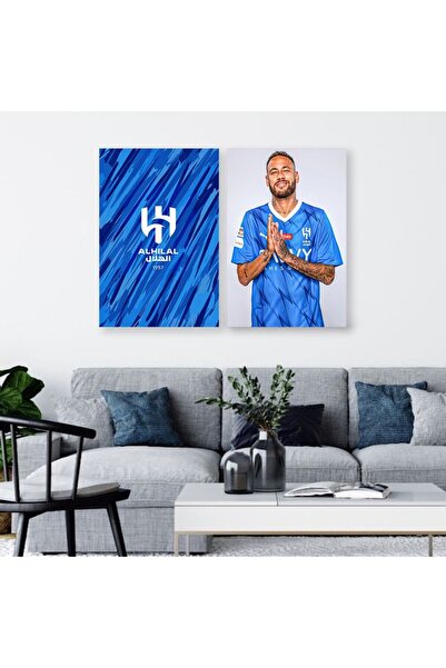 4gdran لوحة قماشية ثنائية بتصميم رياضي لنادي الهلال مع برواز خشبي مخفي