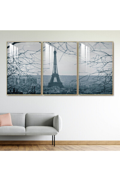 Marktna ثلاث لوحات جدارية خشبية مع برواز خشبي فضي و طبقة من الاكريلك الشفاف