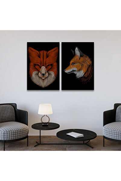 Marktna لوحة قماشية ثنائية بتصميم حيوانات مع برواز شامبين مجوف