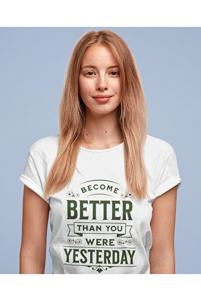 MAGORS تيشيرت نسائي من القطن برقبة دائرية مطبوع عليه BETTER YESTERDAY