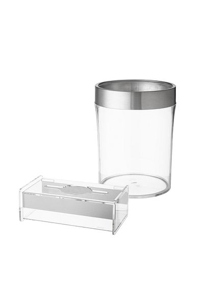 Dania Acrylic Trash Bin and Tissue Box Set with Golden Decor for Elegant and Modern Home