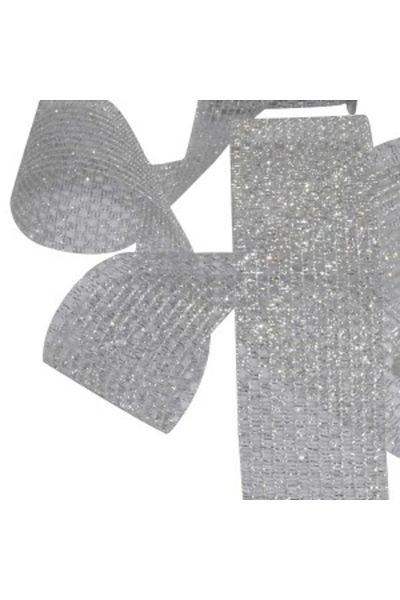 bisepetim Mesh Glitter Ribbon 25 mm Silver 2 Meters