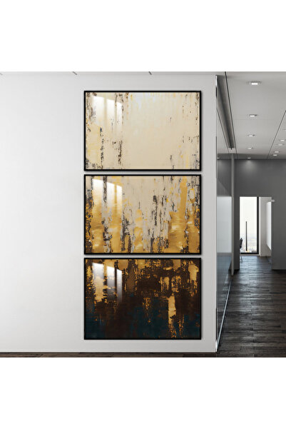 Marktna ثلاث لوحات جدارية خشبية مع برواز خشبي اسود و طبقة من الاكريلك الشفاف