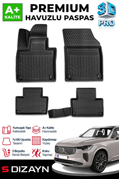 S Dizayn S-Dizayn Volvo XC90 Plug-IN 3D Pro Havuzlu Paspas 2024 Üzeri A+ Kalite 3DS-SDZ250