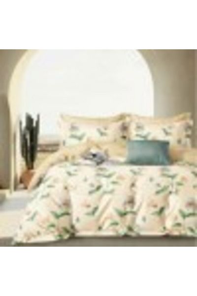 Pucioasa Lenjerie de pat dublu percale crem cu flori, bumbac 100%, cearceaf pilota 200x230cm, PRC190