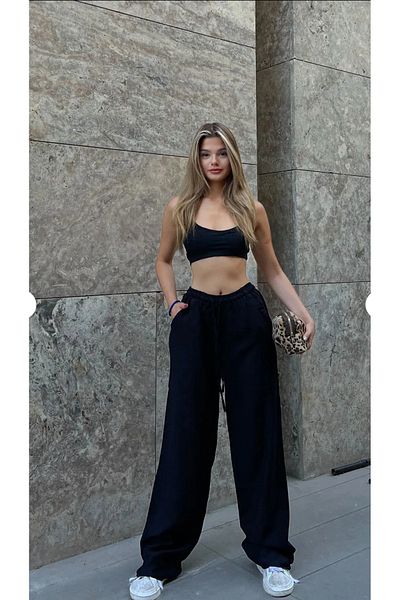 Elysira Women's Drawstring Waist High Waist Linen Look Palazzo Pants